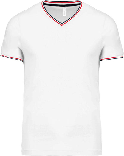 MEN'S PIQUÉ KNIT V-NECK T-SHIRT - White/Navy/Red - colorimageurl