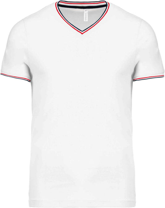 MEN'S PIQUÉ KNIT V-NECK T-SHIRT - White/Navy/Red - colorimageurl