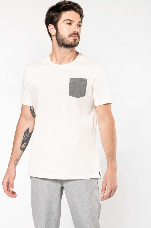 ORGANIC COTTON T-SHIRT WITH POCKET DETAIL - Navy/Grey Heather - modelimageurl
