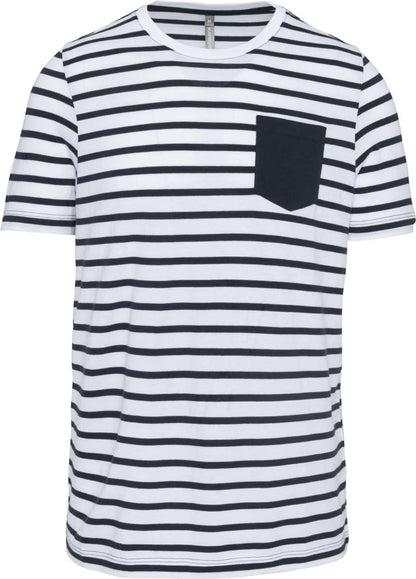 STRIPED SHORT SLEEVE SAILOR T-SHIRT WITH POCKET - Striped White/Red - colorimageurl