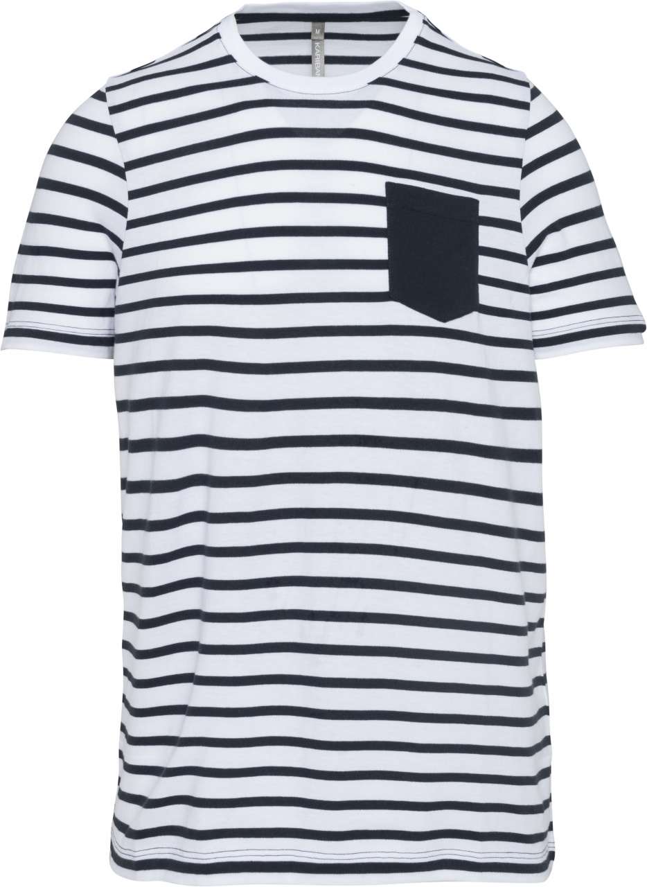 KIDS' STRIPED SHORT SLEEVE SAILOR T-SHIRT WITH POCKET - Striped White/Navy - colorimageurl