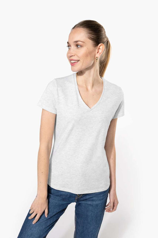 LADIES' SHORT-SLEEVED V-NECK T-SHIRT - Oxford Grey - Model