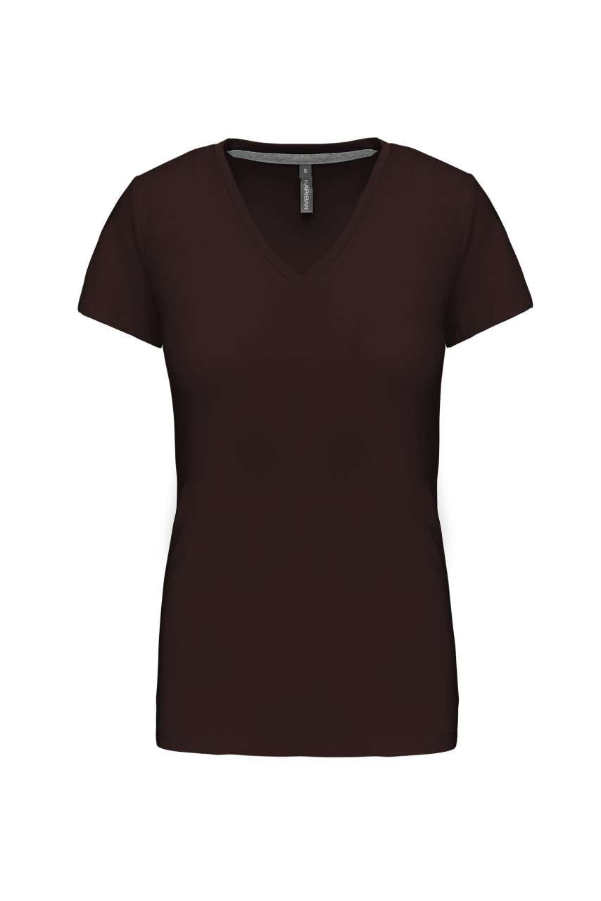 LADIES' SHORT-SLEEVED V-NECK T-SHIRT - Chocolate - Main