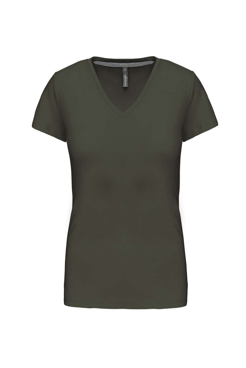 LADIES' SHORT-SLEEVED V-NECK T-SHIRT - Dark Khaki - Main
