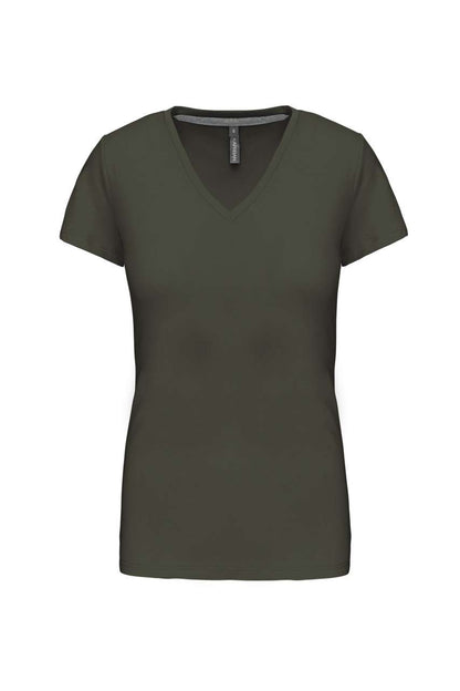 LADIES' SHORT-SLEEVED V-NECK T-SHIRT - Dark Khaki - Main