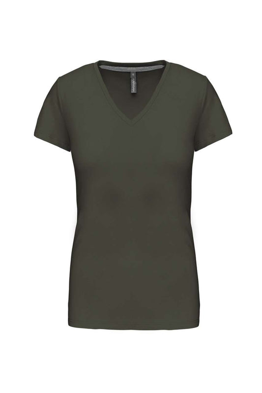 LADIES' SHORT-SLEEVED V-NECK T-SHIRT - Dark Khaki - Main