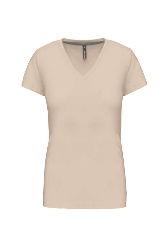 LADIES' SHORT-SLEEVED V-NECK T-SHIRT - Light Sand - Main