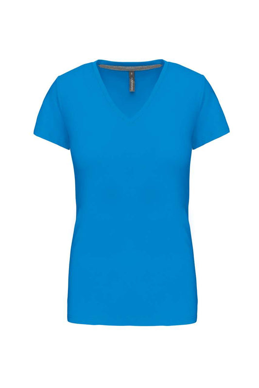 LADIES' SHORT-SLEEVED V-NECK T-SHIRT - Tropical Blue - Main