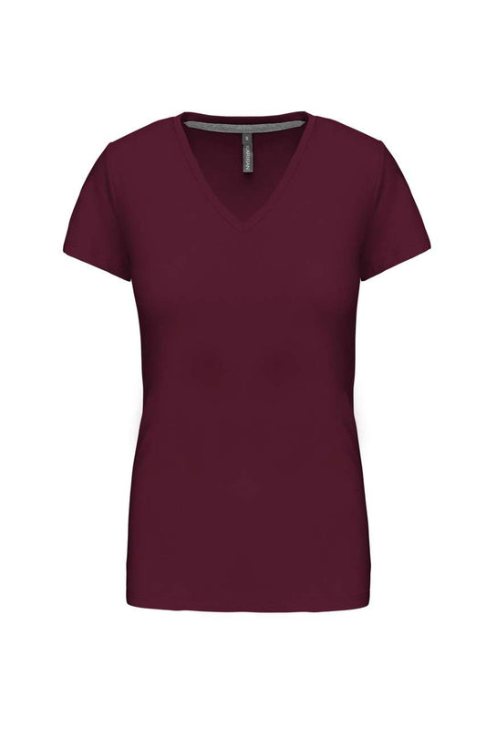 LADIES' SHORT-SLEEVED V-NECK T-SHIRT - Wine - Main