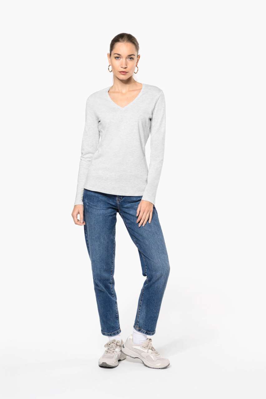 LADIES' LONG-SLEEVED V-NECK T-SHIRT - Black - Additional