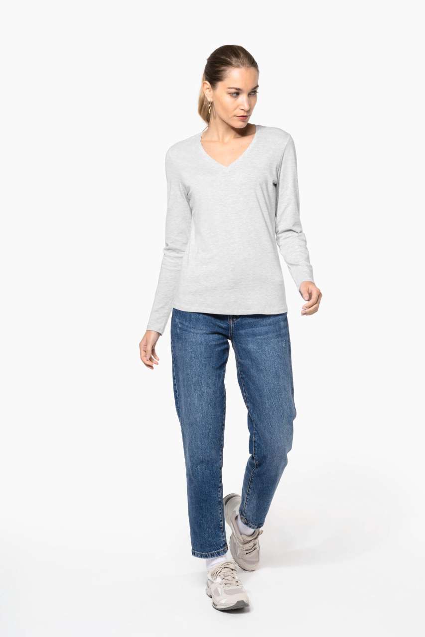 LADIES' LONG-SLEEVED V-NECK T-SHIRT - Black - Additional