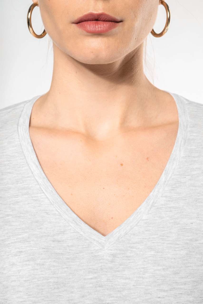 LADIES' LONG-SLEEVED V-NECK T-SHIRT - White - Additional