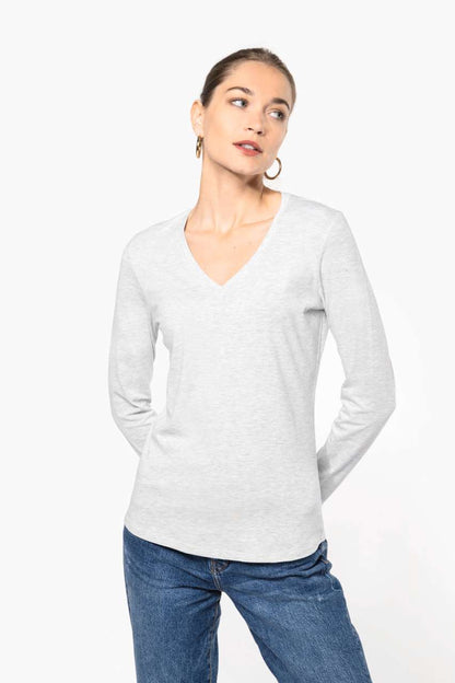 LADIES' LONG-SLEEVED V-NECK T-SHIRT - Black - Additional