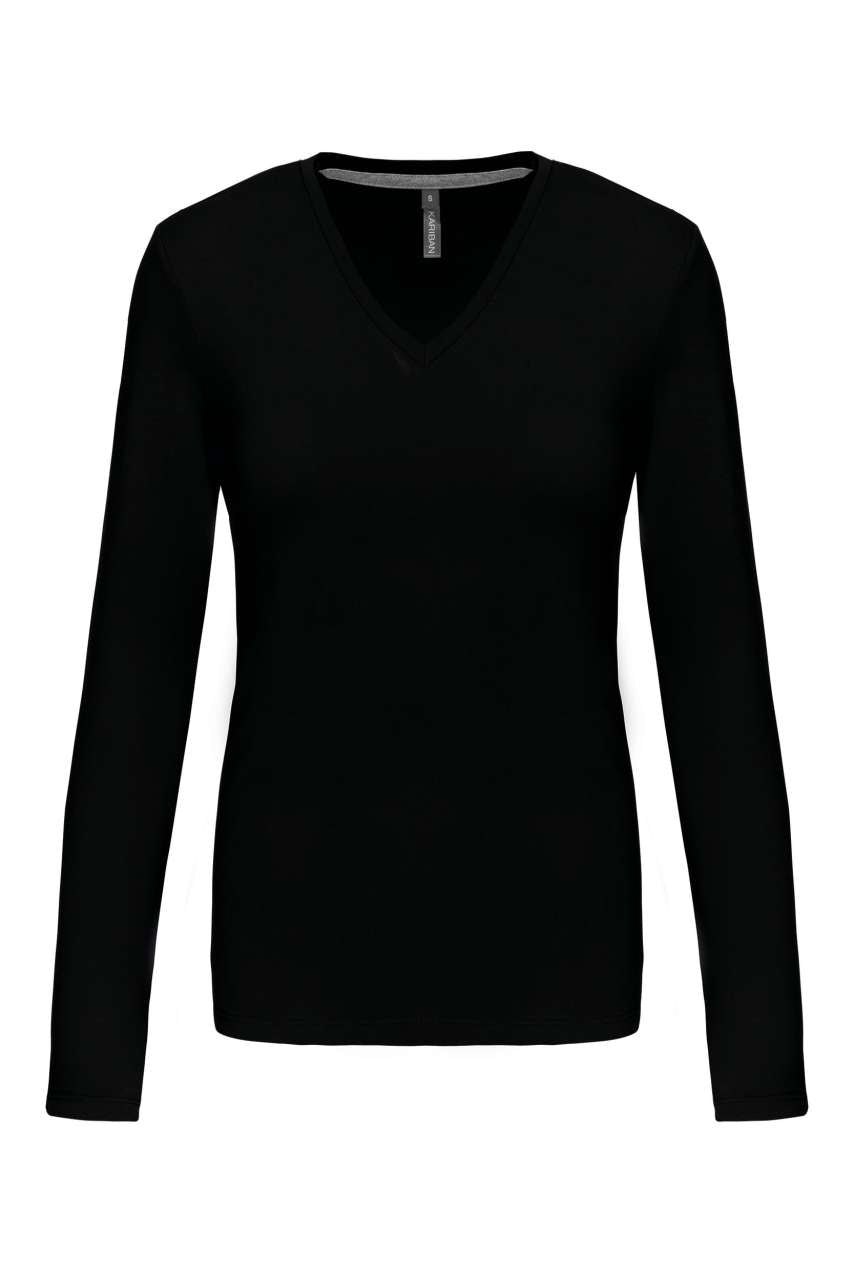 LADIES' LONG-SLEEVED V-NECK T-SHIRT - Black - Main