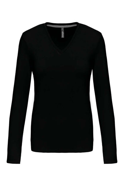 LADIES' LONG-SLEEVED V-NECK T-SHIRT - Black - Main