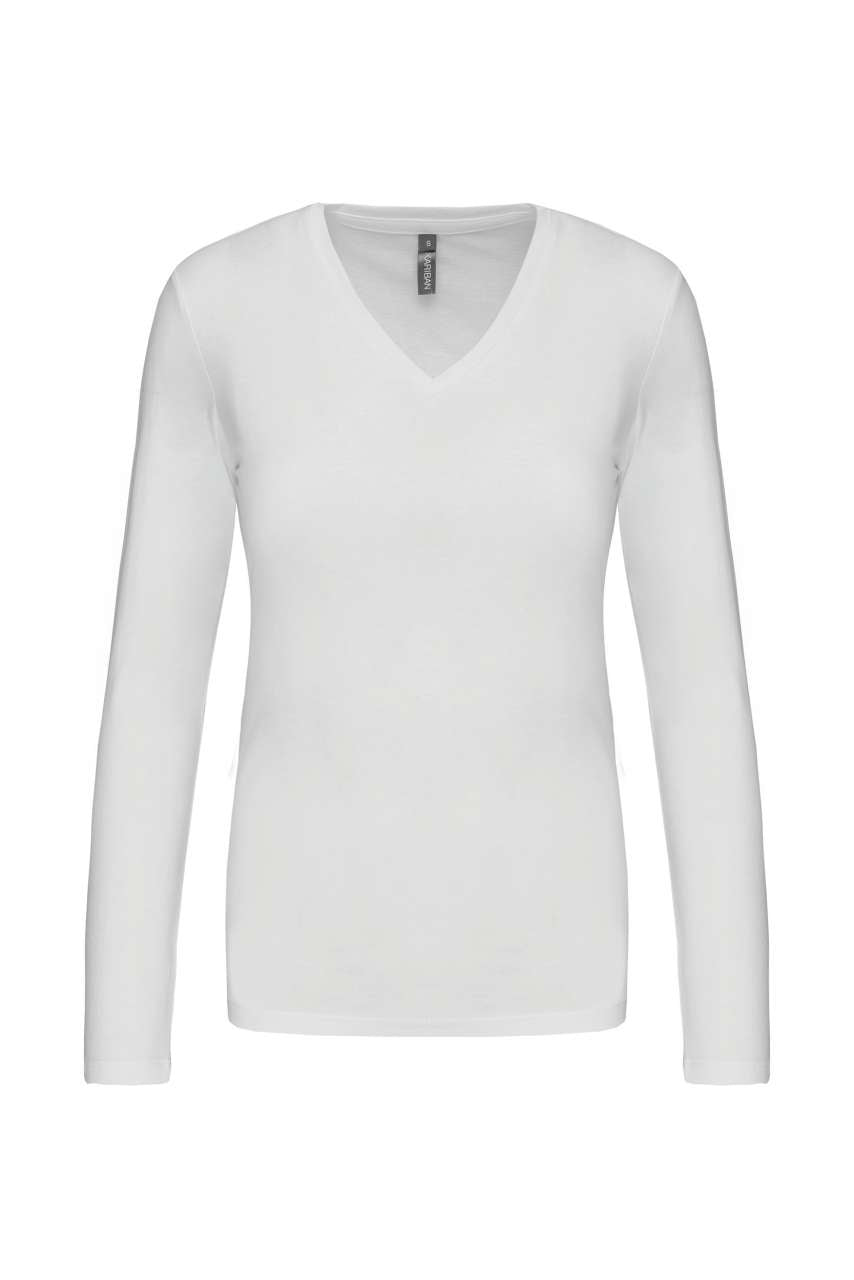 LADIES' LONG-SLEEVED V-NECK T-SHIRT - White - Main