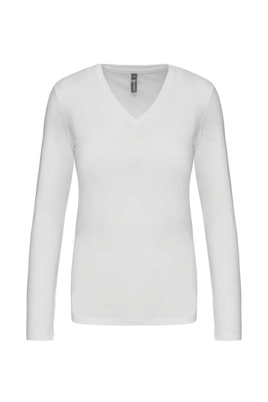 LADIES' LONG-SLEEVED V-NECK T-SHIRT - White - Main
