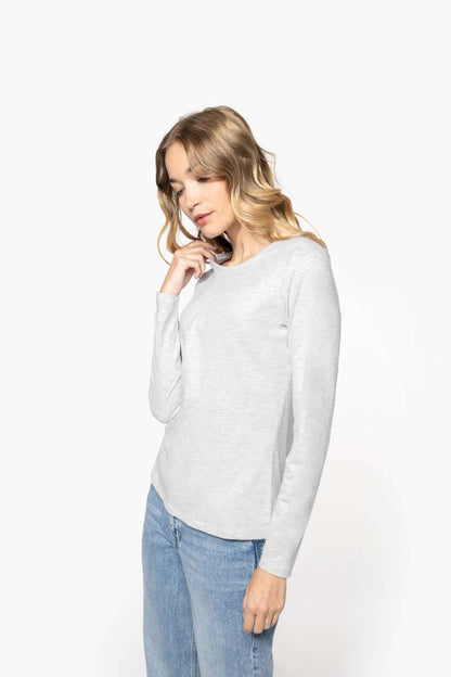 LADIES' LONG-SLEEVED CREW NECK T-SHIRT - Ash Heather - Additional