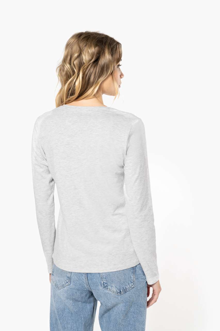 LADIES' LONG-SLEEVED CREW NECK T-SHIRT - Ash Heather - Additional