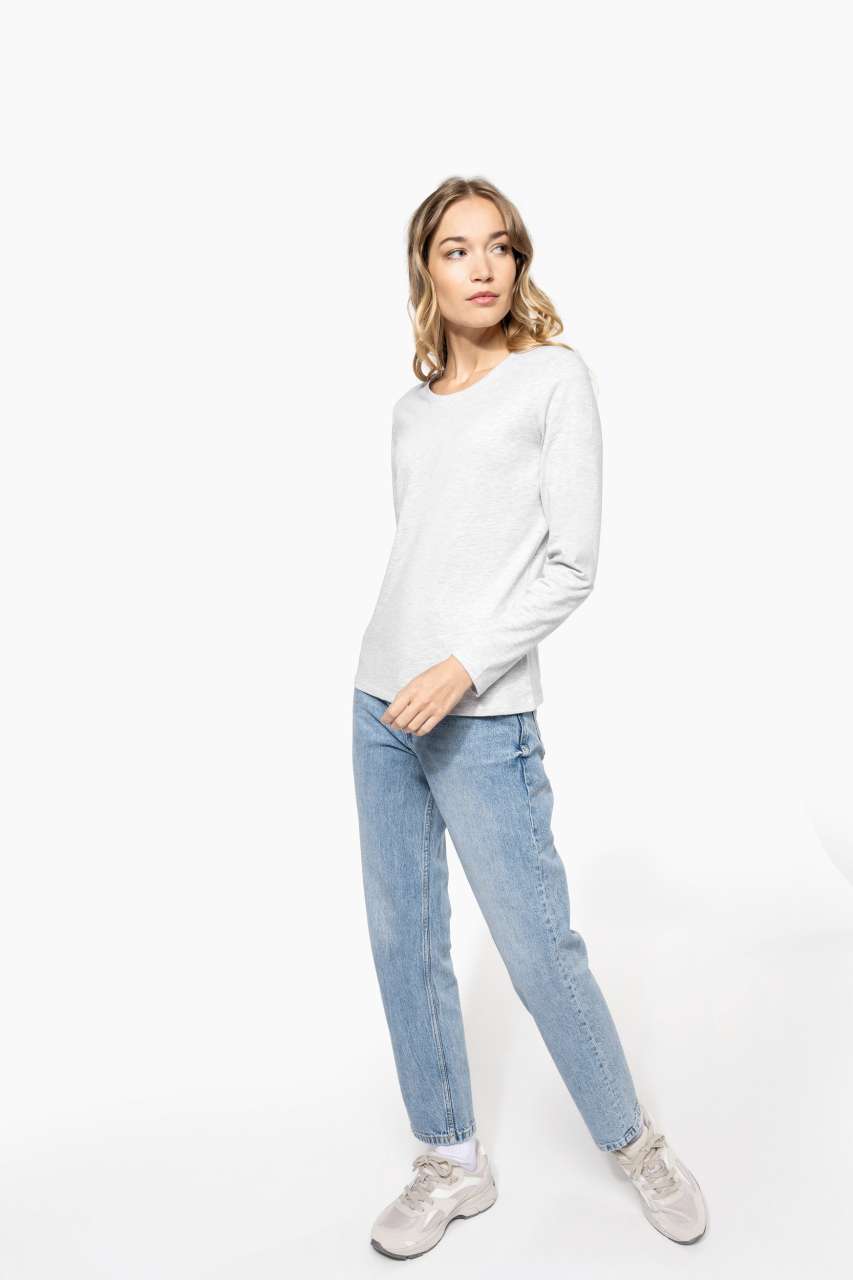 LADIES' LONG-SLEEVED CREW NECK T-SHIRT - Ash Heather - Additional