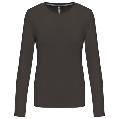 LADIES' LONG-SLEEVED CREW NECK T-SHIRT - Dark Grey - Main