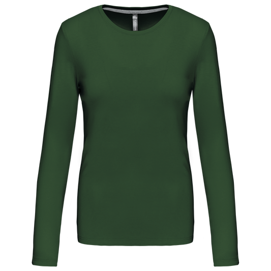 LADIES' LONG-SLEEVED CREW NECK T-SHIRT - Forest Green - Main