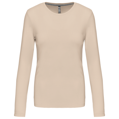 LADIES' LONG-SLEEVED CREW NECK T-SHIRT - Light Sand - Main