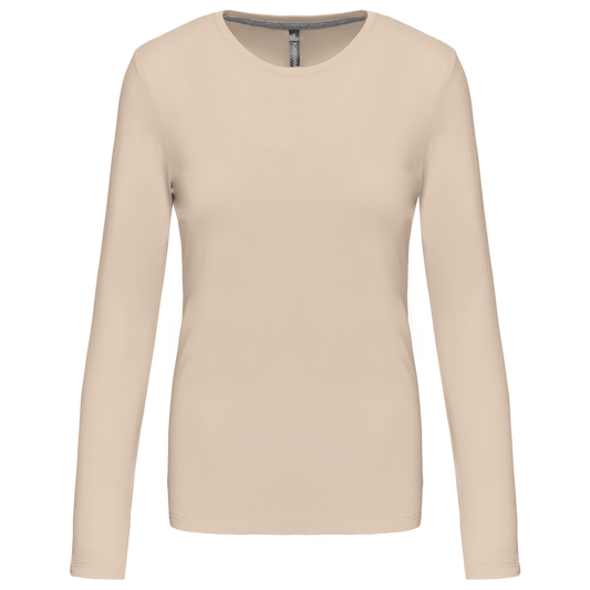 LADIES' LONG-SLEEVED CREW NECK T-SHIRT - Light Sand - Main