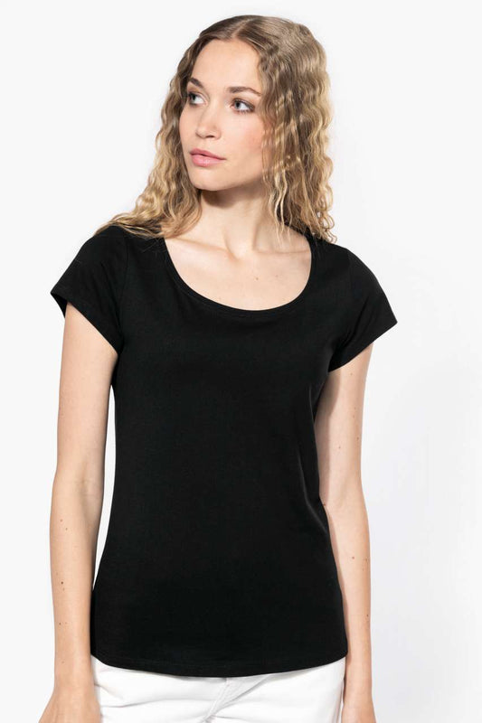 LADIES’ BOAT NECK SHORT-SLEEVED T-SHIRT - Black - Model