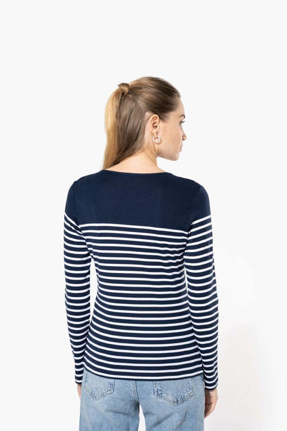 LADIES’ LONG-SLEEVED BRETON STRIPE TOP - Striped White/Navy - Additional