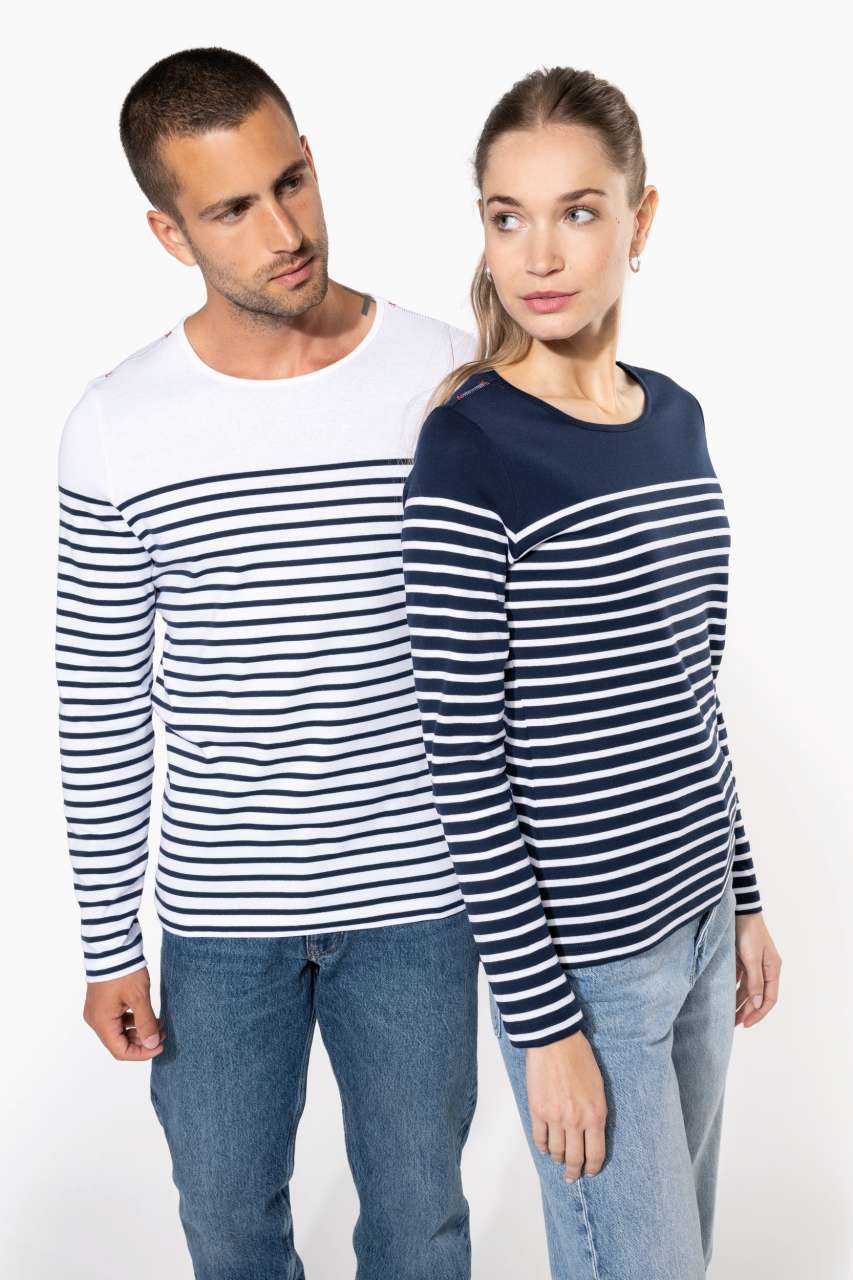 LADIES’ LONG-SLEEVED BRETON STRIPE TOP - Striped White/Navy - Additional