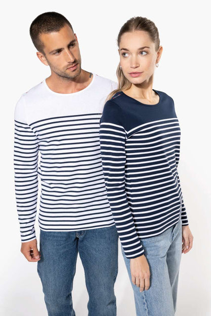 LADIES’ LONG-SLEEVED BRETON STRIPE TOP - Striped White/Navy - Additional
