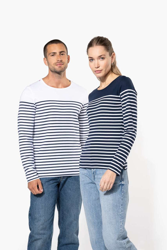 LADIES’ LONG-SLEEVED BRETON STRIPE TOP - Striped White/Navy - Additional