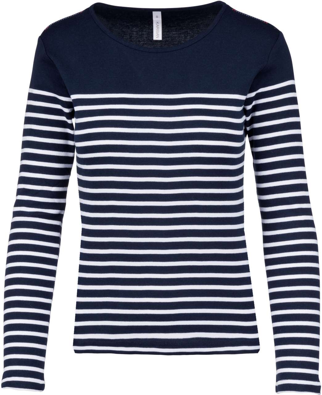 LADIES’ LONG-SLEEVED BRETON STRIPE TOP - Striped Navy/White - Main