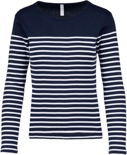LADIES’ LONG-SLEEVED BRETON STRIPE TOP - Striped Navy/White - Main