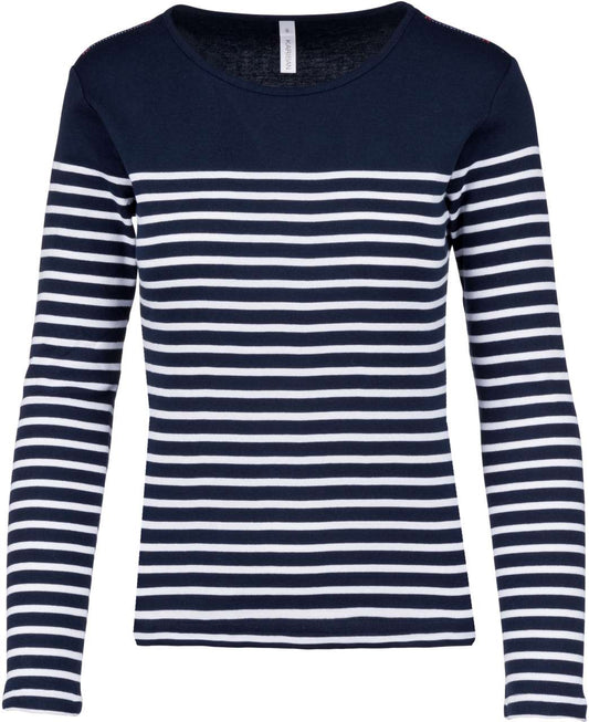 LADIES’ LONG-SLEEVED BRETON STRIPE TOP - Striped Navy/White - Main