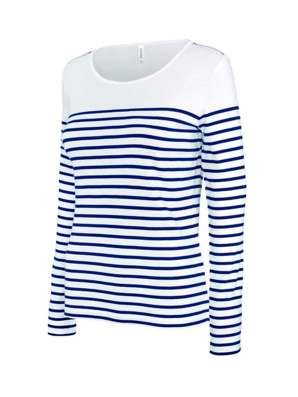 LADIES’ LONG-SLEEVED BRETON STRIPE TOP - Striped White/Navy - Main