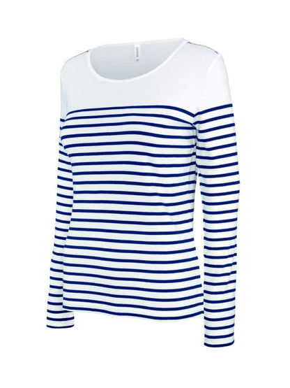 LADIES’ LONG-SLEEVED BRETON STRIPE TOP - Striped White/Navy - Main