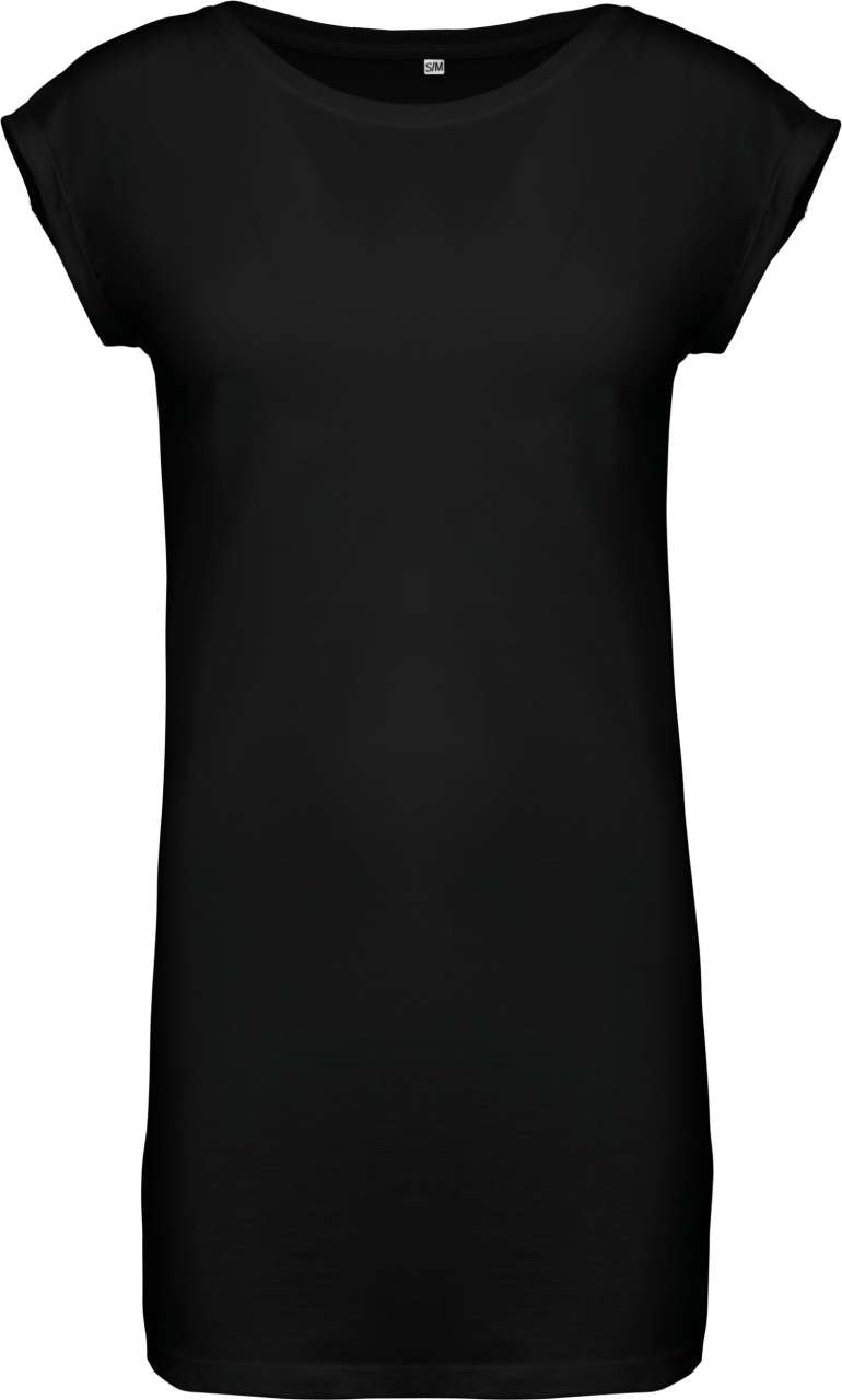 LADIES' LONG T-SHIRT - Black - colorimageurl