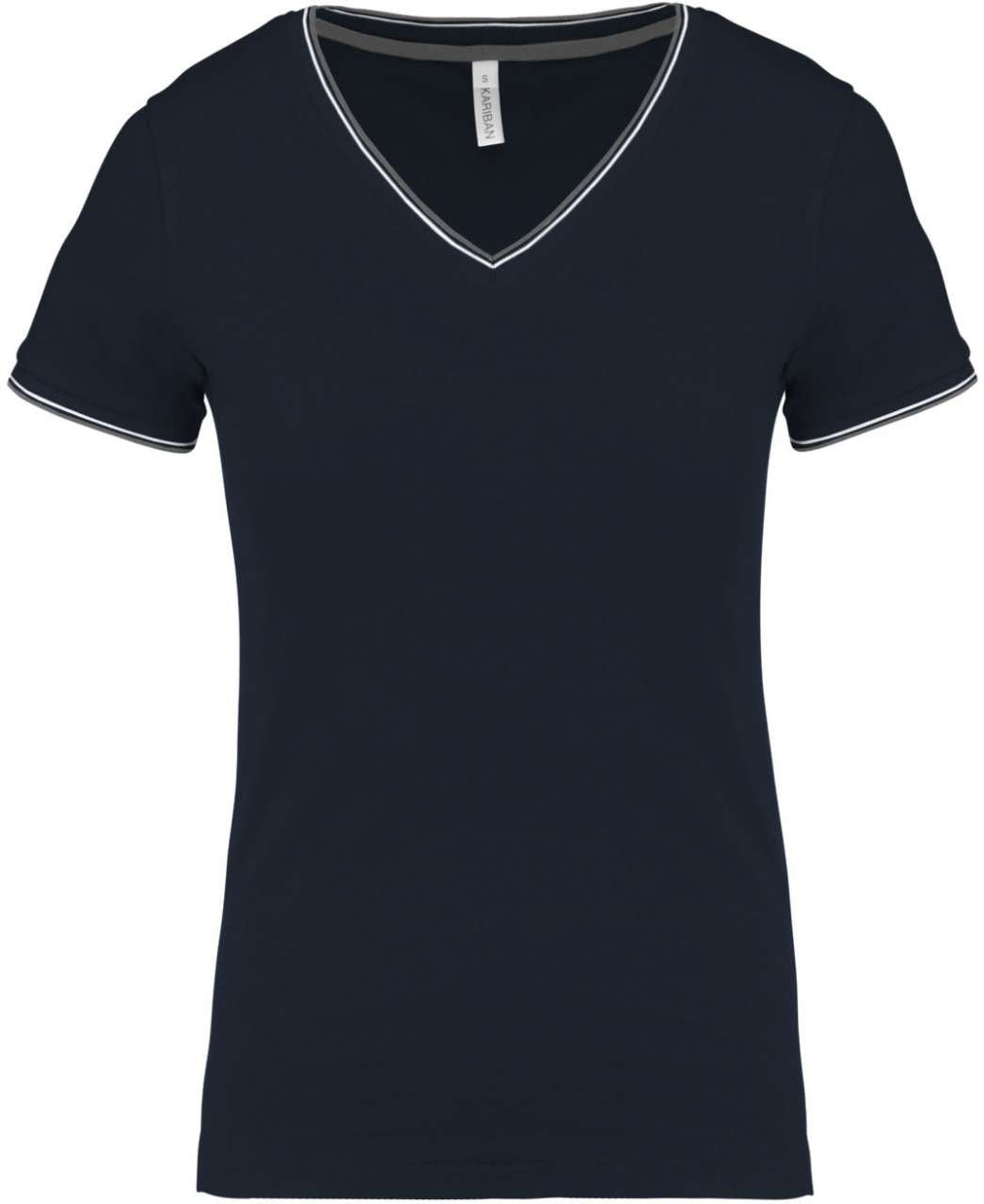 LADIES' PIQUÉ KNIT V-NECK T-SHIRT - Navy/Light Grey/White - colorimageurl