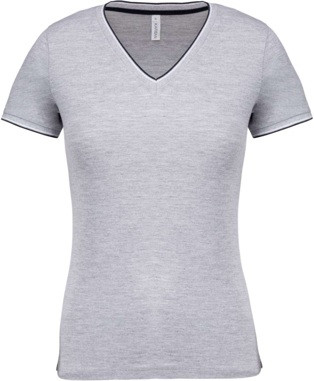LADIES' PIQUÉ KNIT V-NECK T-SHIRT - Oxford Grey/Navy/White - colorimageurl