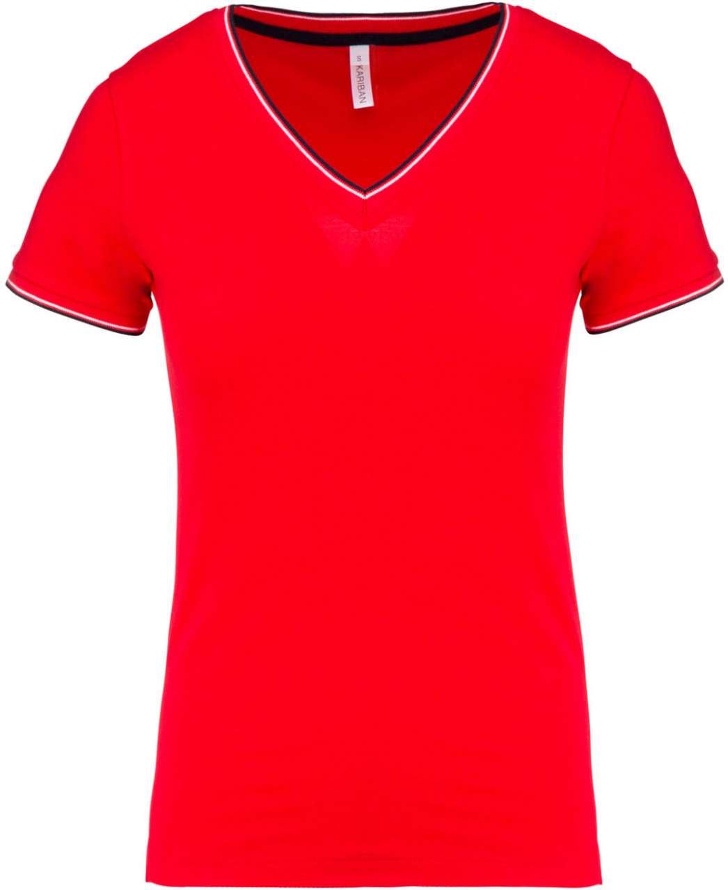 LADIES' PIQUÉ KNIT V-NECK T-SHIRT - Red/Navy/White - colorimageurl