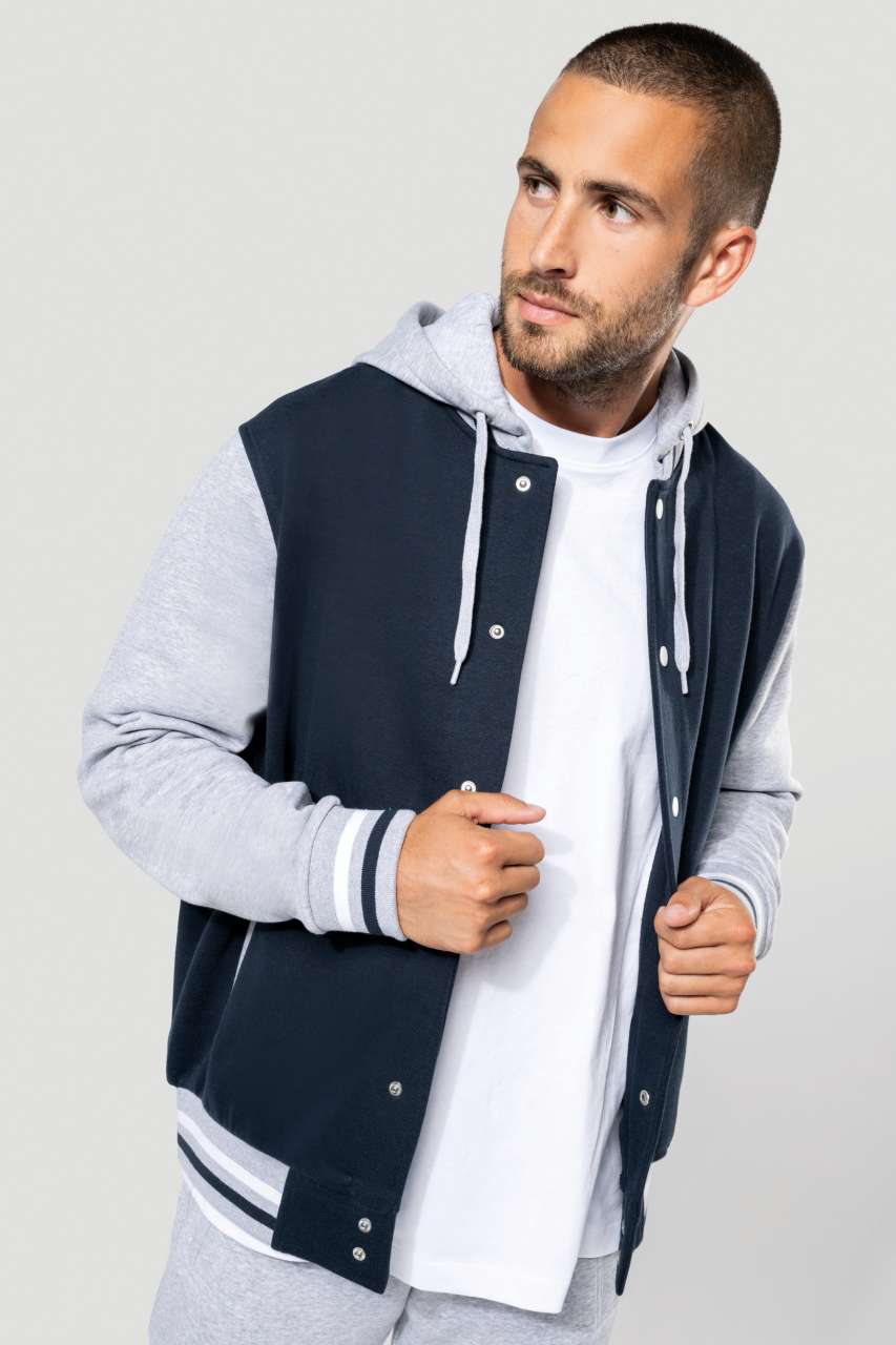 UNISEX TEDDY JACKET WITH HOOD - Navy/Oxford Grey/White - modelimageurl