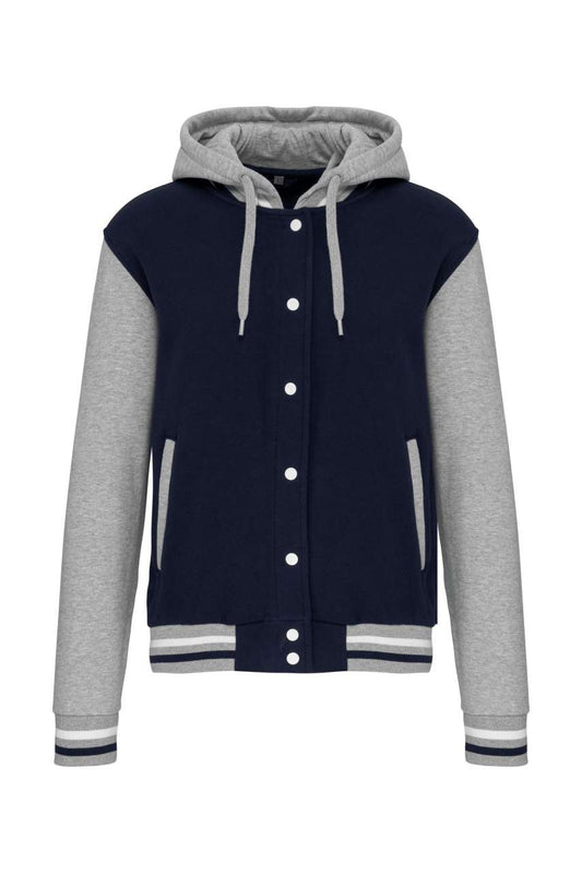 UNISEX TEDDY JACKET WITH HOOD - Navy/Oxford Grey/White - colorimageurl