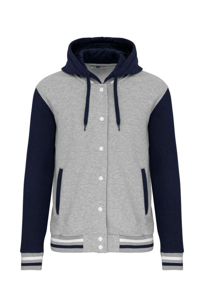 UNISEX TEDDY JACKET WITH HOOD - Oxford Grey/Navy/White - colorimageurl