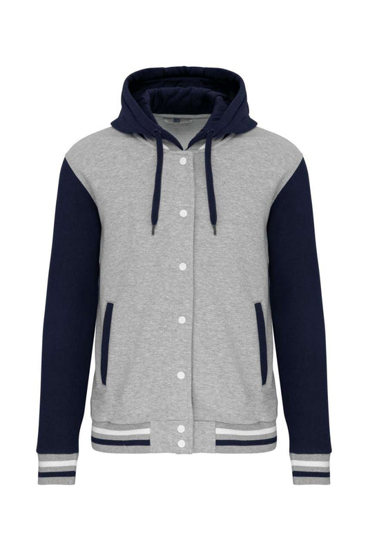 UNISEX TEDDY JACKET WITH HOOD - Oxford Grey/Navy/White - colorimageurl