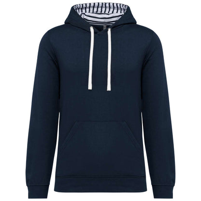 UNISEX CONTRAST PATTERNED HOODED SWEATSHIRT - Navy/Mariniere - colorimageurl