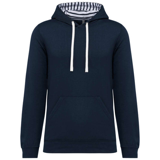 UNISEX CONTRAST PATTERNED HOODED SWEATSHIRT - Navy/Mariniere - colorimageurl