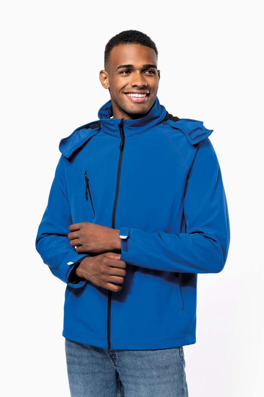 MEN'S DETACHABLE HOODED SOFTSHELL JACKET - Bottle Green - Model
