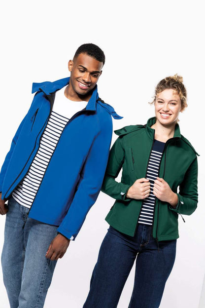 LADIES' DETACHABLE HOODED SOFTSHELL JACKET - Bottle Green - Additional